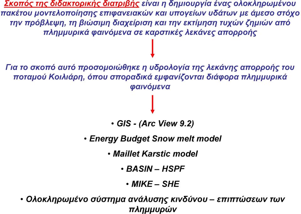 αυτό προσοµοιώθηκε η υδρολογία της λεκάνης απορροής του ποταµού Κοιλιάρη, όπου σποραδικά εµφανίζονται διάφορα πληµµυρικά φαινόµενα GIS -