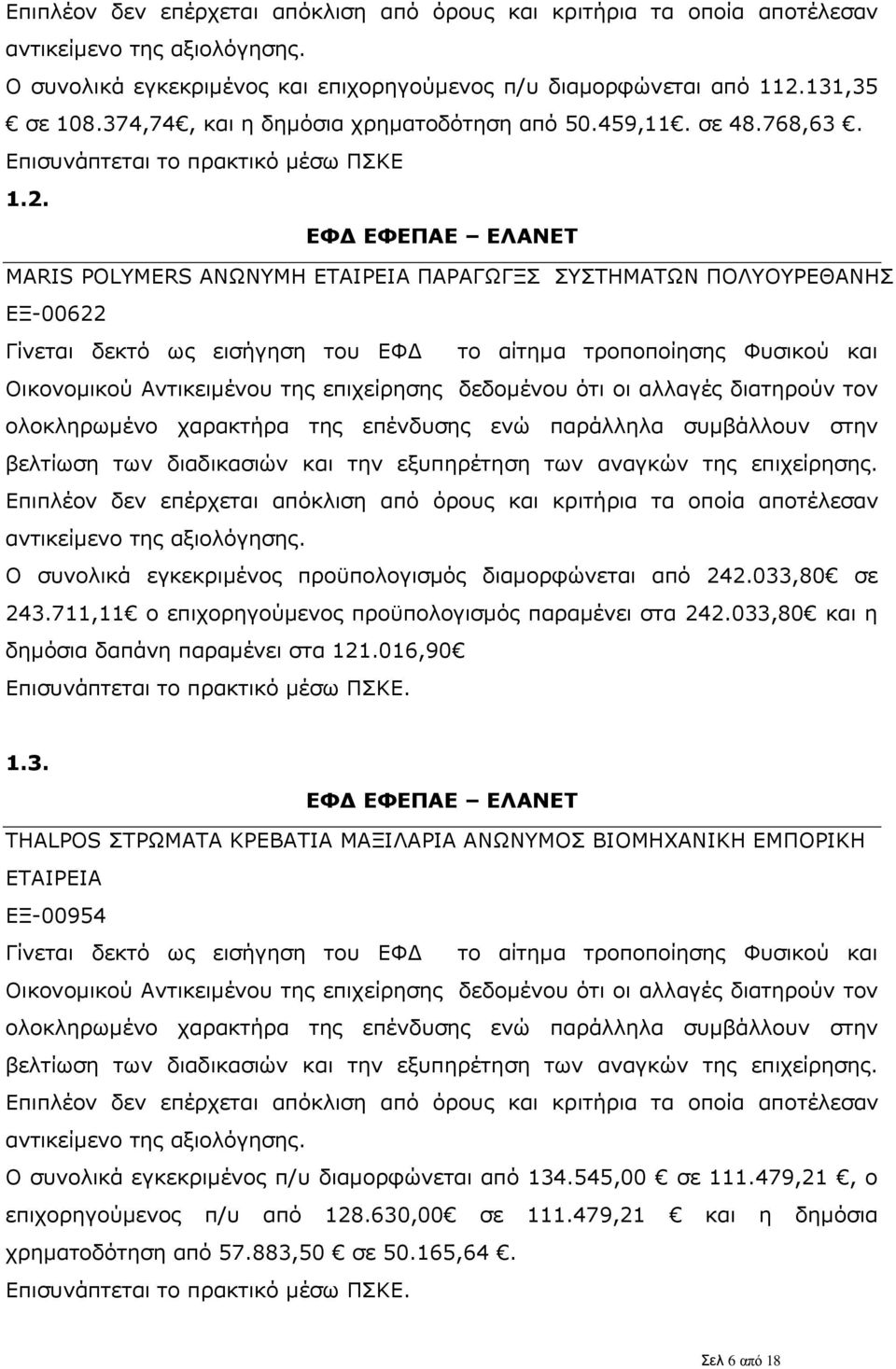 MARIS POLYMERS ΑΝΩΝΥΜΗ ΕΤΑΙΡΕΙΑ ΠΑΡΑΓΩΓΞΣ ΣΥΣΤΗΜΑΤΩΝ ΠΟΛΥΟΥΡΕΘΑΝΗΣ ΕΞ-00622 Οικονομικού Αντικειμένου της επιχείρησης δεδομένου ότι οι αλλαγές διατηρούν τον Επιπλέον δεν επέρχεται απόκλιση από όρους