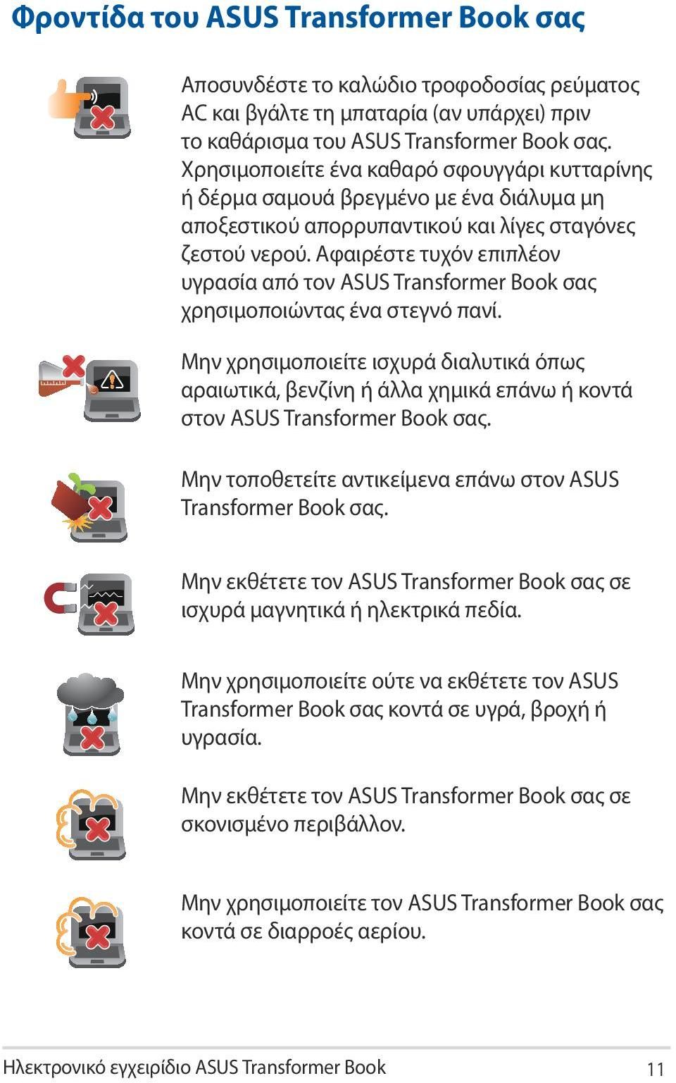 Αφαιρέστε τυχόν επιπλέον υγρασία από τον ASUS Transformer Book σας χρησιμοποιώντας ένα στεγνό πανί.