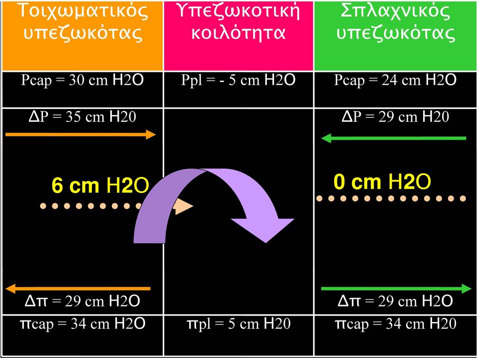 Pcap = 24 cm Η2Ο P = 29 cm Η20 6 cm Η2Ο 0 cm Η2Ο π = 29 cm