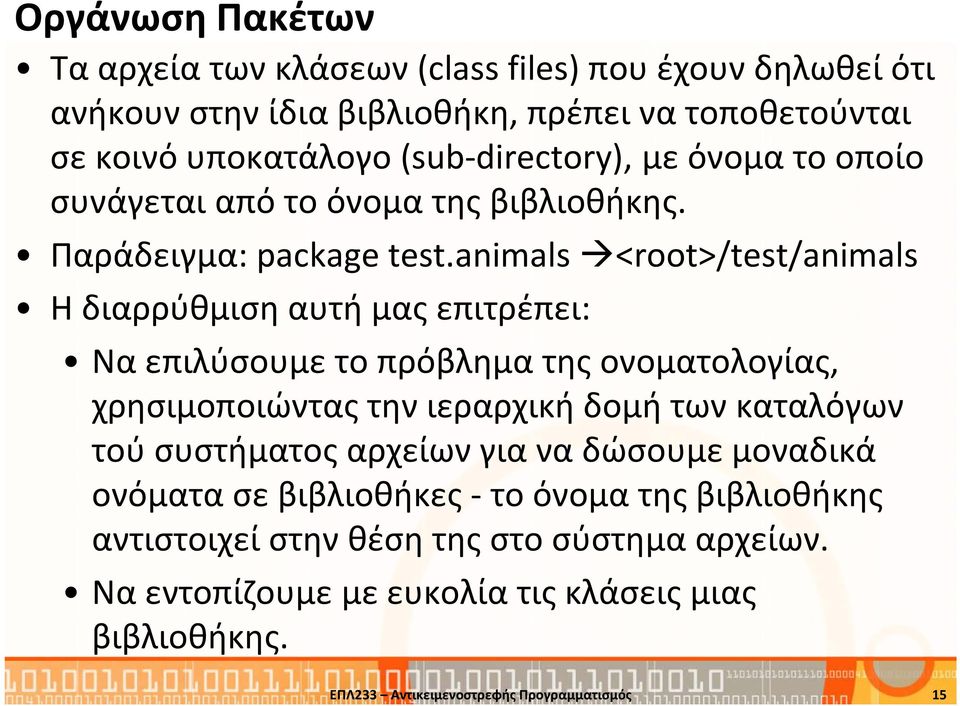 animals <root>/test/animals Η διαρρύθμιση αυτή μας επιτρέπει: Να επιλύσουμε το πρόβλημα της ονοματολογίας, χρησιμοποιώντας την ιεραρχική δομή των καταλόγων τού