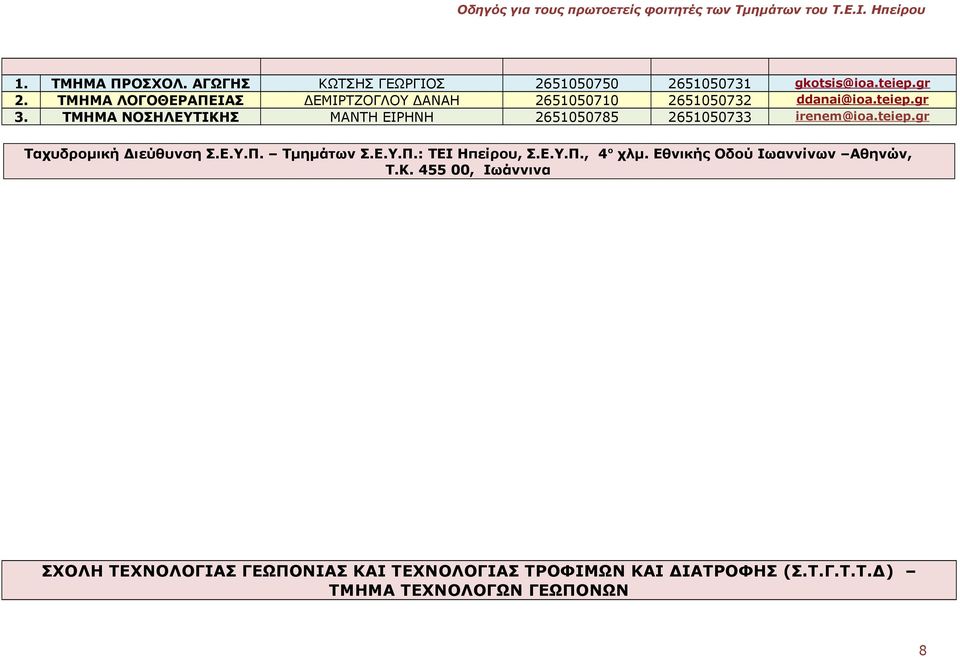 2651050785 2651050731 2651050732 2651050733 gkotsis@ioa.teiep.gr ddanai@ioa.teiep.gr irenem@ioa.teiep.gr Ταχυδρομική Διεύθυνση Σ.