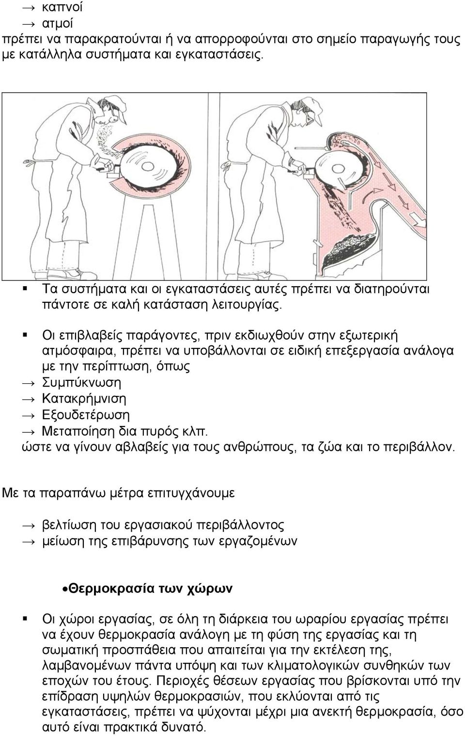 Οι επιβλαβείς παράγοντες, πριν εκδιωχθούν στην εξωτερική ατµόσφαιρα, πρέπει να υποβάλλονται σε ειδική επεξεργασία ανάλογα µε την περίπτωση, όπως Συµπύκνωση Κατακρήµνιση Εξουδετέρωση Μεταποίηση δια