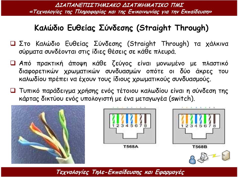 Από πρακτική άποψη κάθε ζεύγος είναι µονωµένο µε πλαστικό διαφορετικών χρωµατικών συνδυασµών οπότε οι δύο άκρες