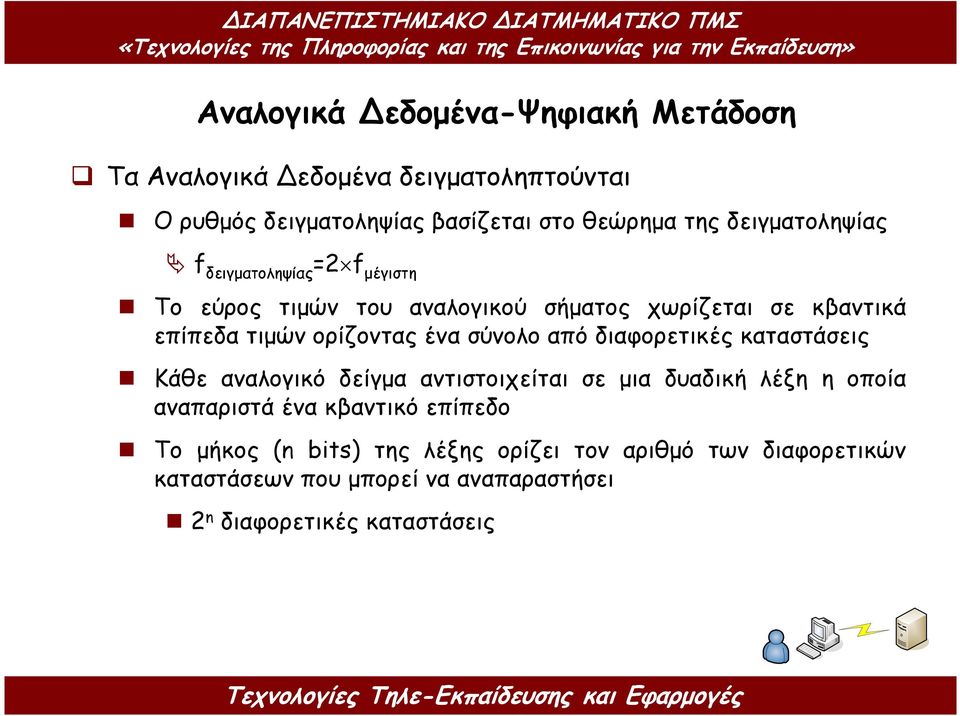 ένα σύνολο από διαφορετικές καταστάσεις Κάθε αναλογικό δείγµα αντιστοιχείται σε µια δυαδική λέξη η οποία αναπαριστά ένα κβαντικό