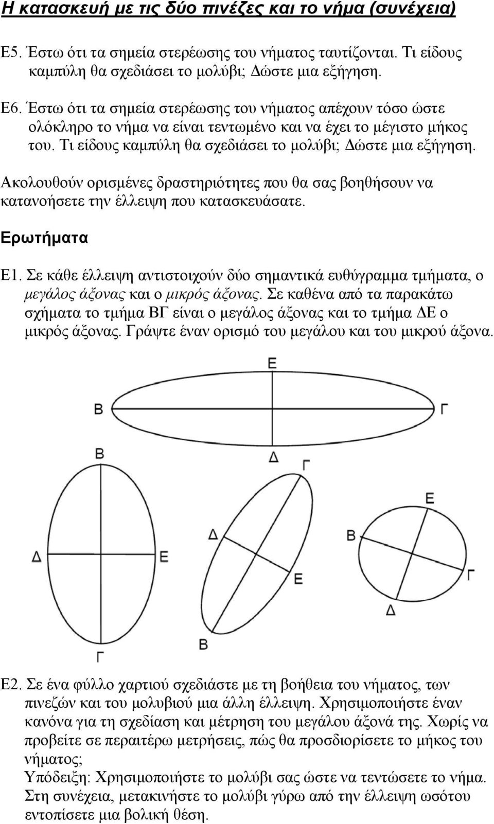 Ακολουθούν ορισμένες δραστηριότητες που θα σας βοηθήσουν να κατανοήσετε την έλλειψη που κατασκευάσατε. Ερωτήματα Ε1.