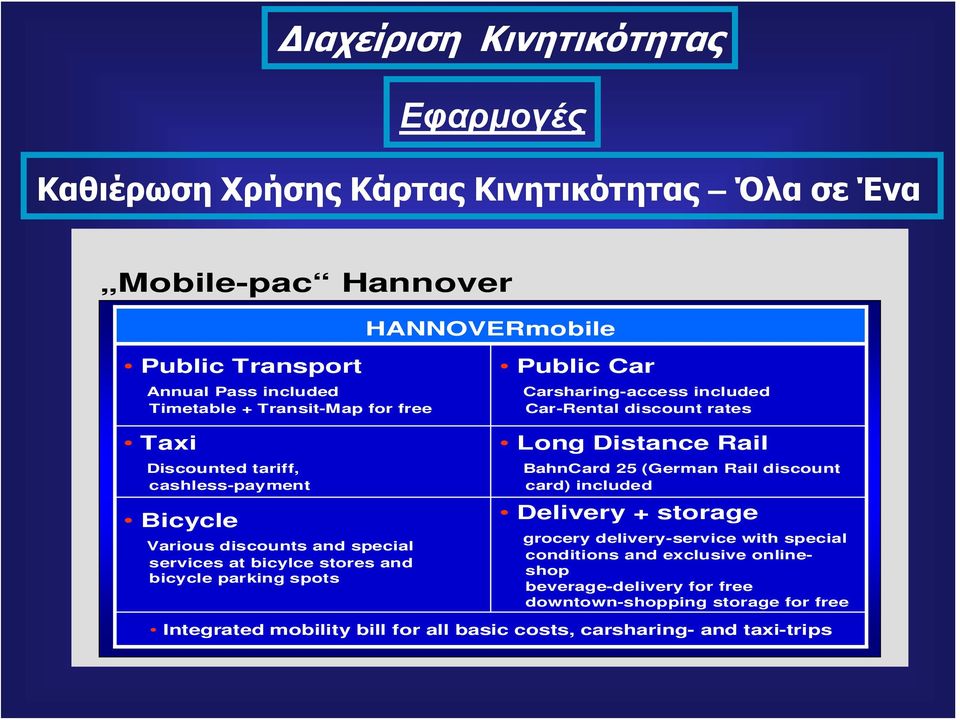 included Car-Rental discount rates Long Distance Rail BahnCard 25 (German Rail discount card) included Delivery + storage grocery delivery-service with special