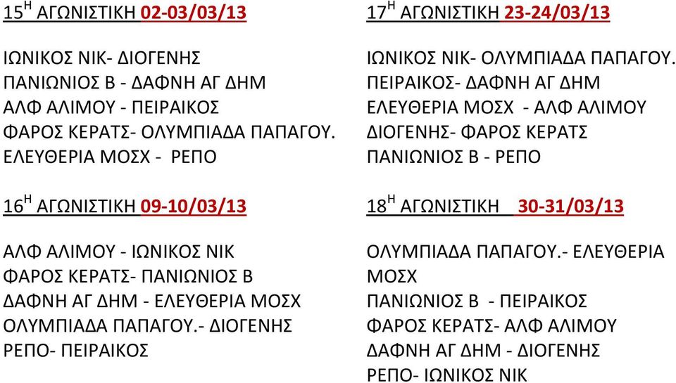 - ΔΙΟΓΕΝΗΣ ΡΕΠΟ- ΠΕΙΡΑΙΚΟΣ 17 Η ΑΓΩΝΙΣΤΙΚΗ 23-24/03/13 ΙΩΝΙΚΟΣ ΝΙΚ- ΟΛΥΜΠΙΑΔΑ ΠΑΠΑΓΟΥ.