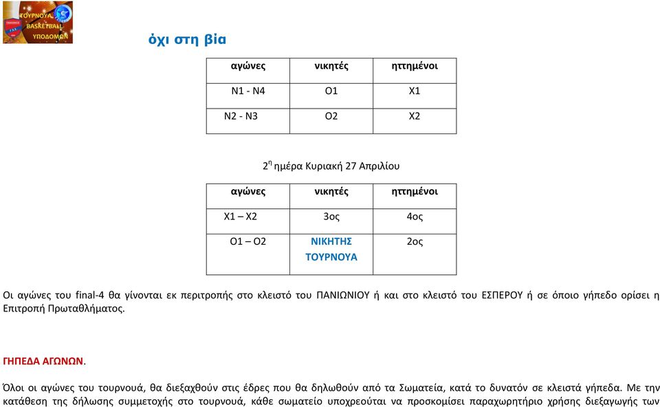 η Επιτροπή Πρωταθλήματος. ΓΗΠΕΔΑ ΑΓΩΝΩΝ.