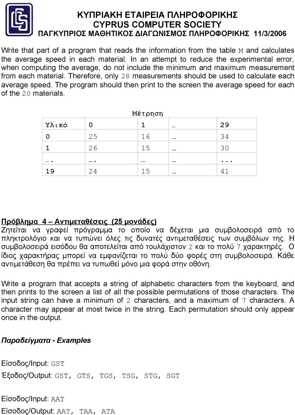 Therefore, only 28 measurements should be used to calculate each average speed. The program should then print to the screen the average speed for each of the 2 materials.