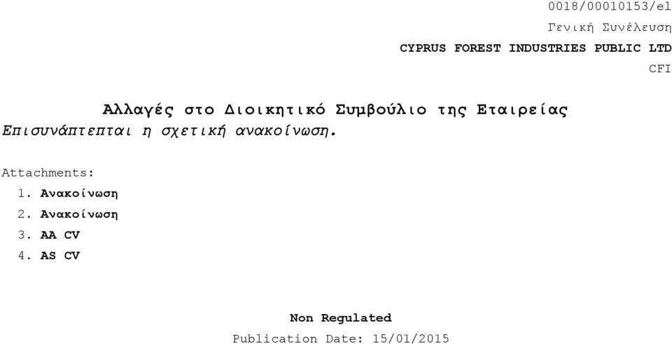 Επισυνάπτεπται η σχετική ανακοίνωση. CFI Attachments: 1.