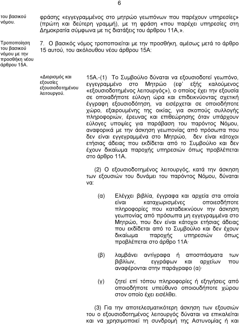 Ο βασικός νόμος τροποποιείται με την προσθήκη, αμέσως μετά το άρθρο 15 αυτού, του ακόλουθου νέου άρθρου 15Α: