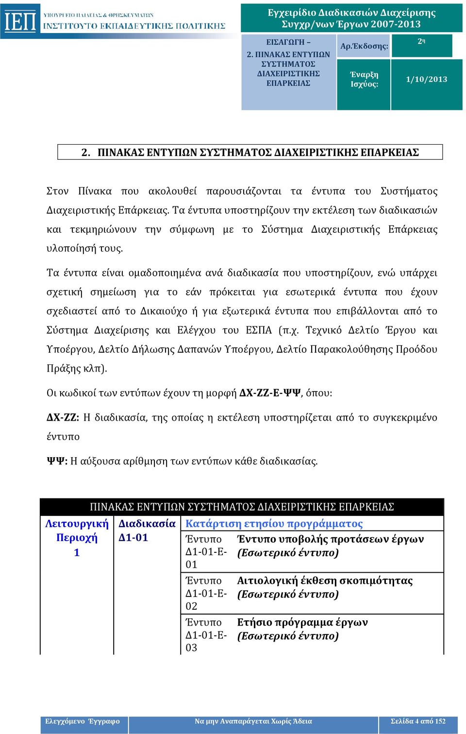 Τα έντυπα υποστηρίζουν την εκτέλεση των διαδικασιών και τεκμηριώνουν την σύμφωνη με το Σύστημα Διαχειριστικής Επάρκειας υλοποίησή τους.