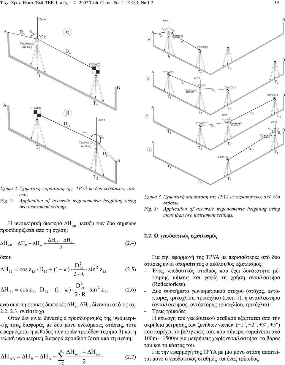 : pplication of accurate trigonometric heighting using two instrument settings. Η υψομετρική διαφορά ΔΗ ΑΒ μεταξύ των δύο σημείων προσδιορίζεται από τη σχέση: 1 1 (.4) όπου 1 1 cos 1 1 (1 ) sin 1 (.