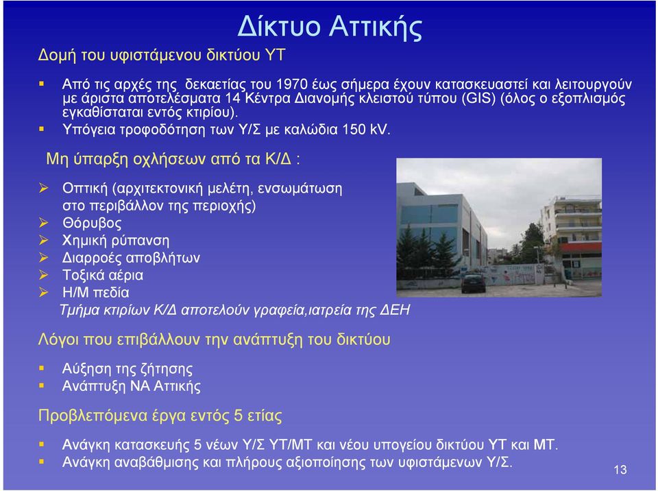 Μη ύπαρξη οχλήσεων από τα Κ/Δ : Οπτική (αρχιτεκτονική ή μελέτη, ενσωμάτωση στο περιβάλλον της περιοχής) Θόρυβος Χημική ρύπανση Διαρροές αποβλήτων Τοξικά αέρια Η/Μ πεδία Τμήμα κτιρίων Κ/Δ