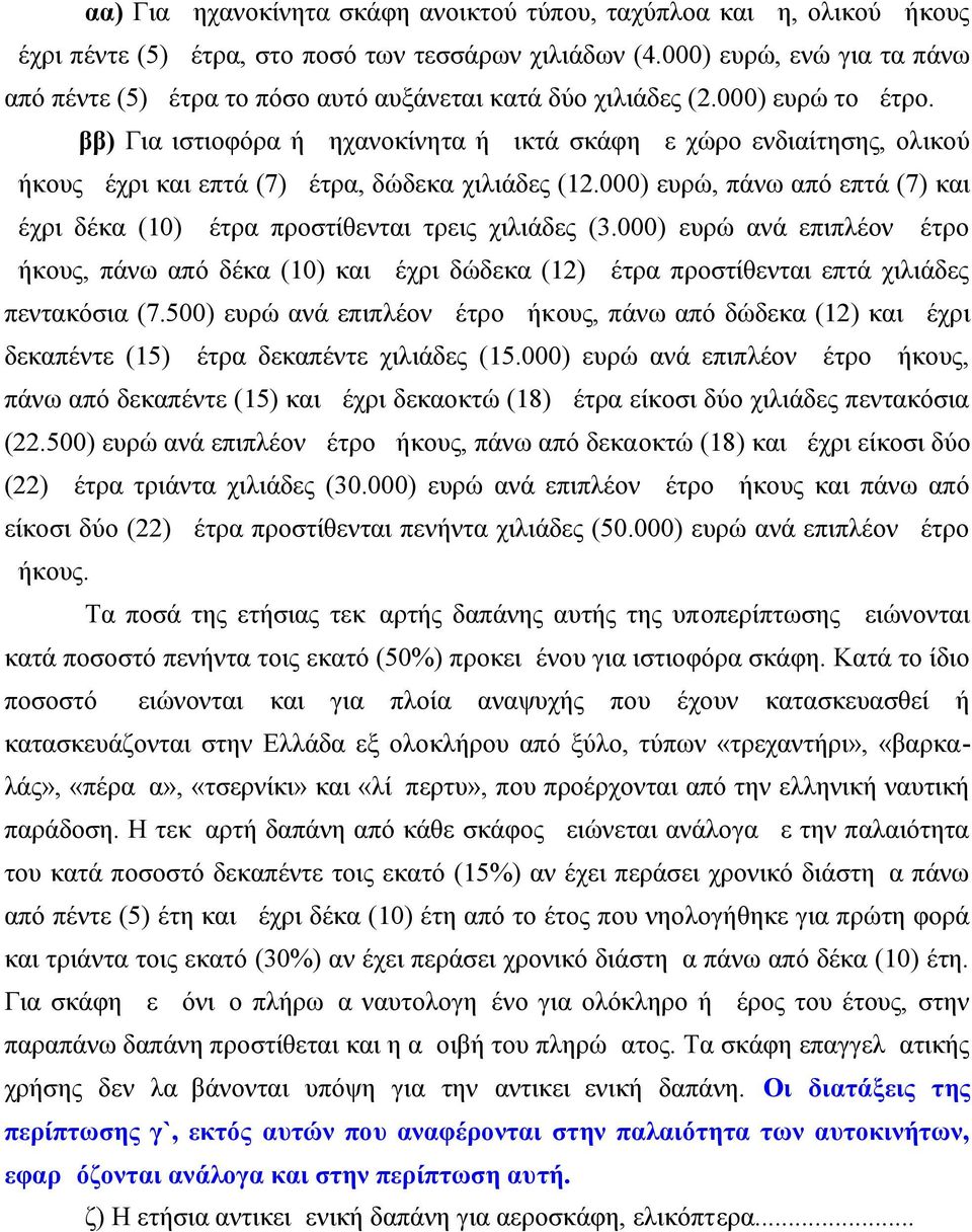 ββ) Για ιστιοφόρα ή μηχανοκίνητα ή μικτά σκάφη με χώρο ενδιαίτησης, ολικού μήκους μέχρι και επτά (7) μέτρα, δώδεκα χιλιάδες (12.