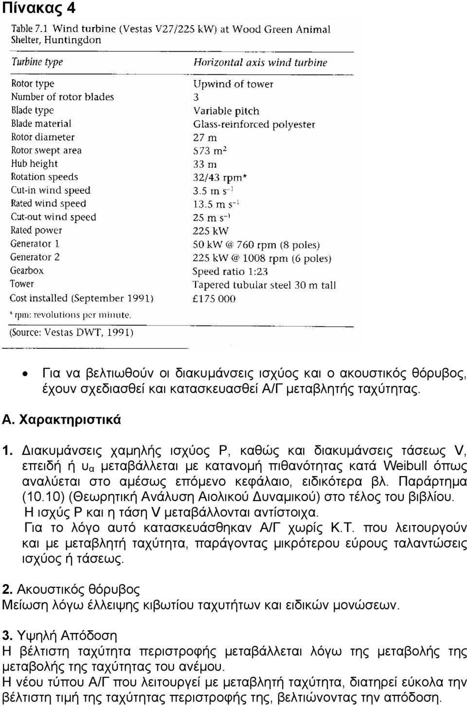 10) (Θεωρητική Ανάλυση Αιολικού υναµικού) στο τέλος του βιβλίου. Η ισχύς P και η τάση V µεταβάλλονται αντίστοιχα. Για το λόγο αυτό κατασκευάσθηκαν Α/Γ χωρίς Κ.Τ.