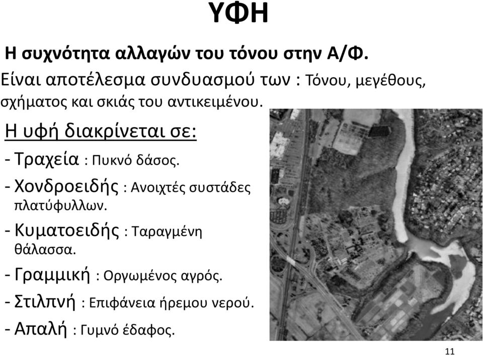 Η υφή διακρίνεται σε: - Τραχεία : Πυκνό δάσος.