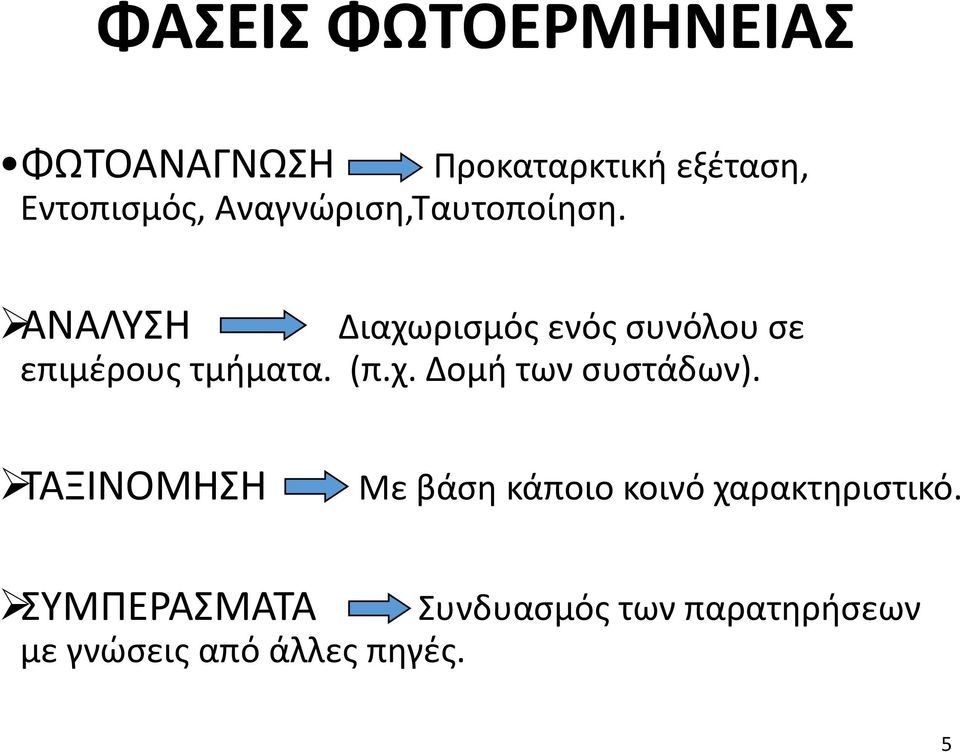 ΑΝΑΛΥΣΗ Διαχωρισμός ενός συνόλου σε επιμέρους τμήματα. (π.χ. Δομή των συστάδων).