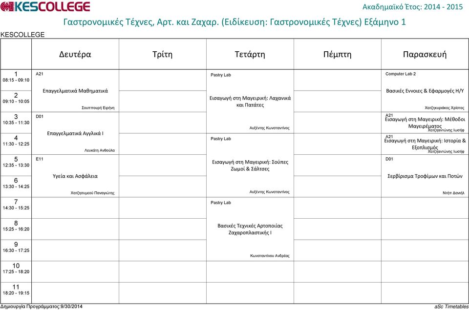 Λαχανικά και Πατάτες Βασικές Εννοιες & Εφαρμογές Η/Υ Χατζηκυριάκος Χρίστος : - :0 :0 - : : - :0 D0 E Επαγγελματικά Αγγλικά Ι Υγεία και Ασφάλεια Λευκάτη Ανθούλα