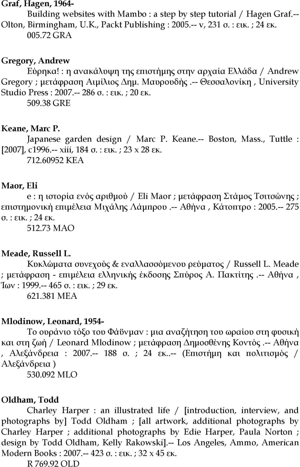 ; 20 εκ. 509.38 GRE Keane, Marc P. Japanese garden design / Marc P. Keane.-- Boston, Mass., Tuttle : [2007], c1996.-- xiii, 184 σ. : εικ. ; 23 x 28 εκ. 712.