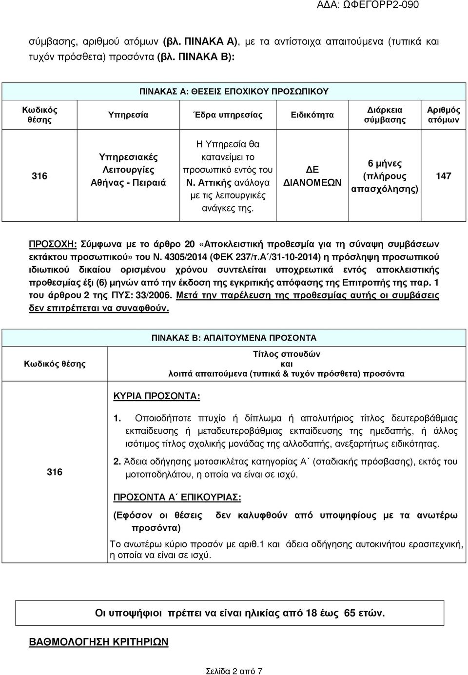 το προσωπικό εντός του Ν. Αττικής ανάλογα µε τις λειτουργικές ανάγκες της.