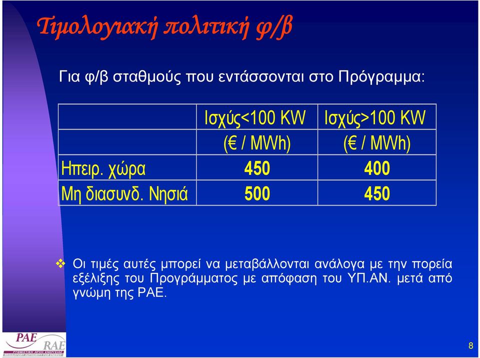 Νησιά 500 450 Οι τιµές αυτές µπορεί να µεταβάλλονται ανάλογα µε την πορεία