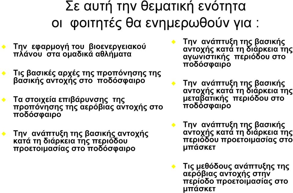 ποδόσφαιρο Την ανάπτυξη της βασικής αντοχής κατά τη διάρκεια της αγωνιστικής περιόδου στο ποδόσφαιρο Την ανάπτυξη της βασικής αντοχής κατά τη διάρκεια της μεταβατικής περιόδου