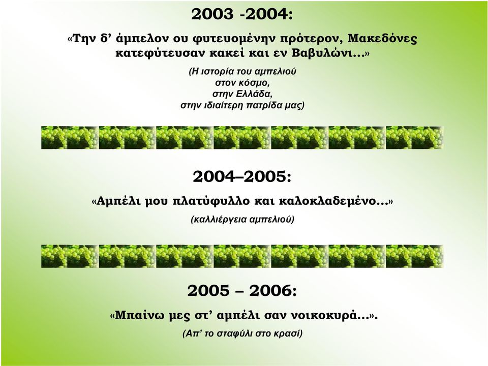 πατρίδα μας) 2004 2005: «Αμπέλι μου πλατύφυλλο και καλοκλαδεμένο» (καλλιέργεια