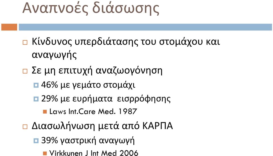 29% με ευρήματα εισρρόφησης Laws Int.Care Med.