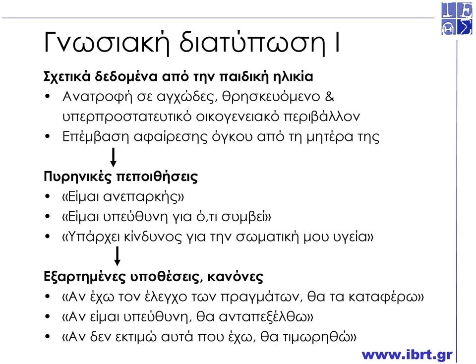 υπεύθυνη για ό,τι συµβεί» «Υπάρχει κίνδυνος για την σωµατική µου υγεία» Εξαρτηµένες υποθέσεις, κανόνες «Αν έχω τον