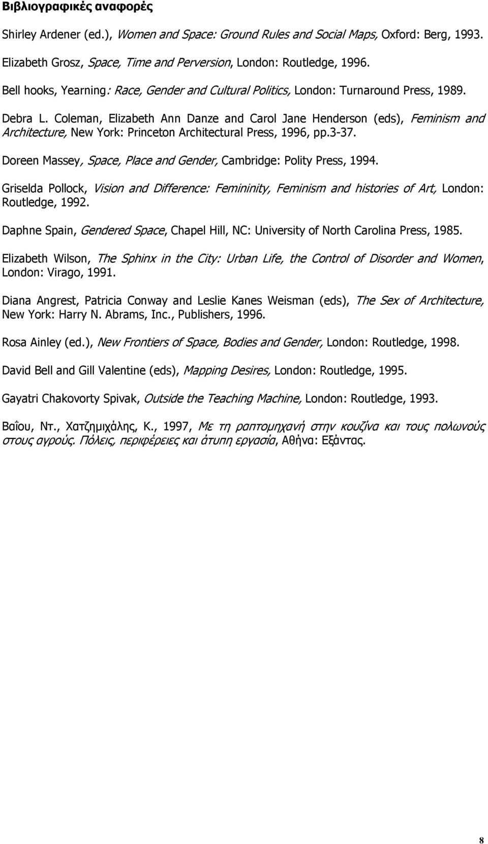 Coleman, Elizabeth Ann Danze and Carol Jane Henderson (eds), Feminism and Architecture, New York: Princeton Architectural Press, 1996, pp.3-37.