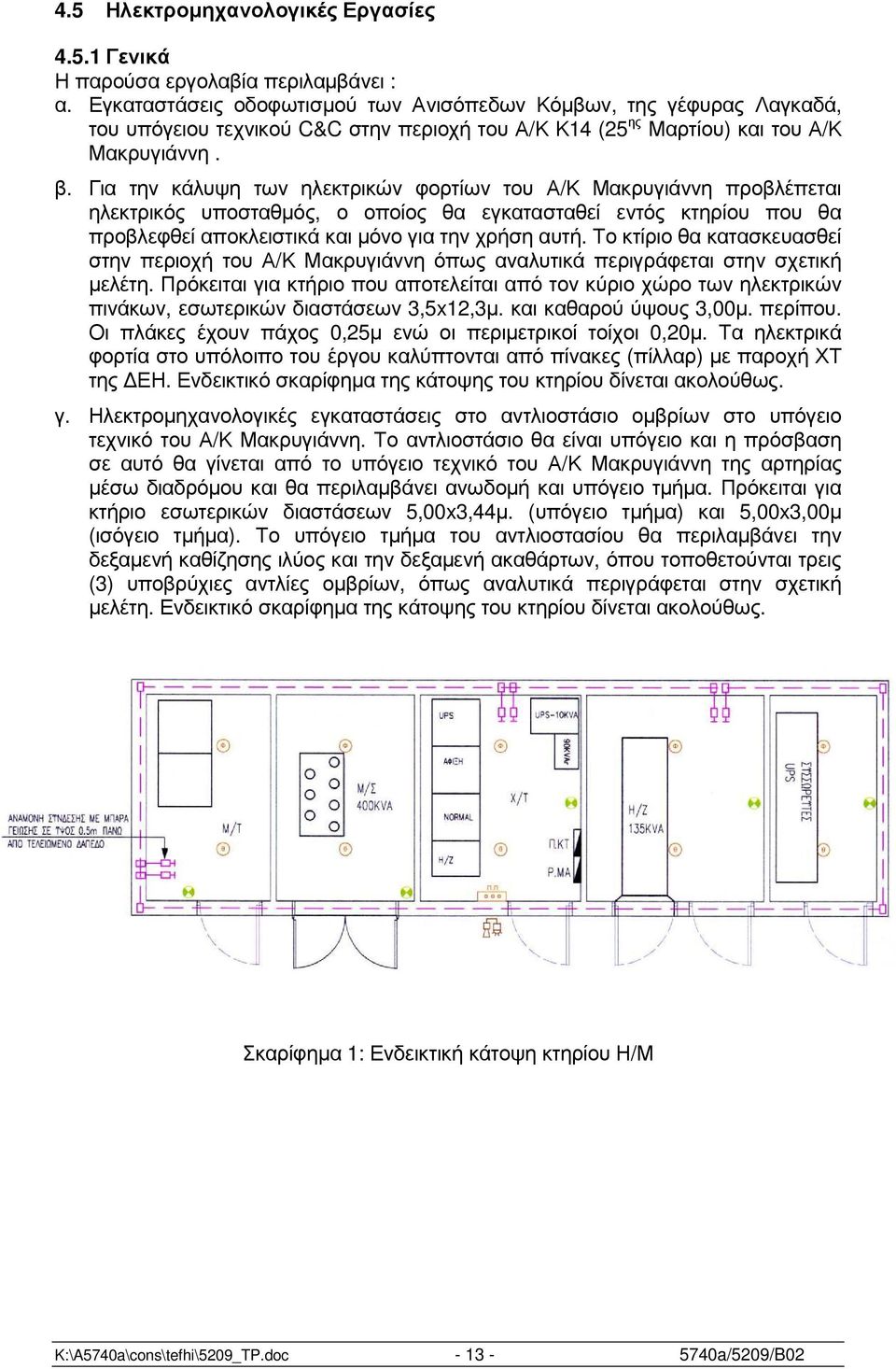 Για την κάλυψη των ηλεκτρικών φορτίων του Α/Κ Μακρυγιάννη προβλέπεται ηλεκτρικός υποσταθµός, ο οποίος θα εγκατασταθεί εντός κτηρίου που θα προβλεφθεί αποκλειστικά και µόνο για την χρήση αυτή.