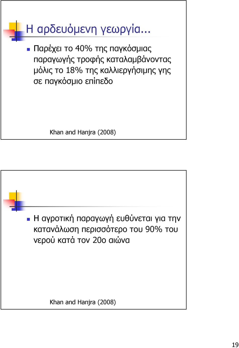 το 18% της καλλιεργήσιµης γης σε παγκόσµιο επίπεδο Khan and Hanjra