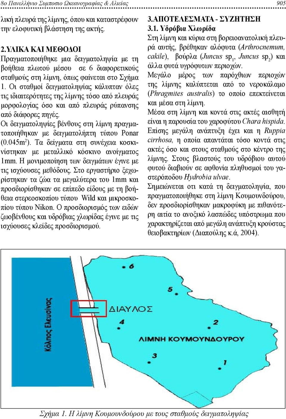 Οι σταθμοί δειγματοληψίας κάλυπταν όλες τις ιδιαιτερότητες της λίμνης τόσο από πλευράς μορφολογίας όσο και από πλευράς ρύπανσης από διάφορες πηγές.
