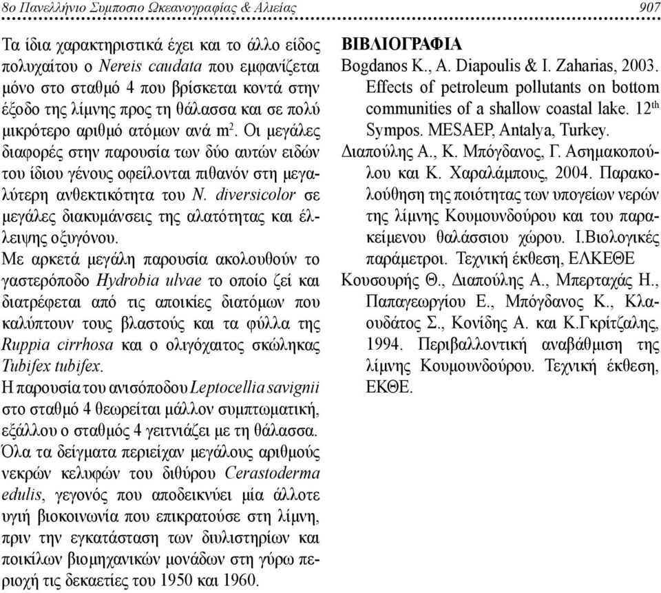 diversicolor σε μεγάλες διακυμάνσεις της αλατότητας και έλλειψης οξυγόνου.