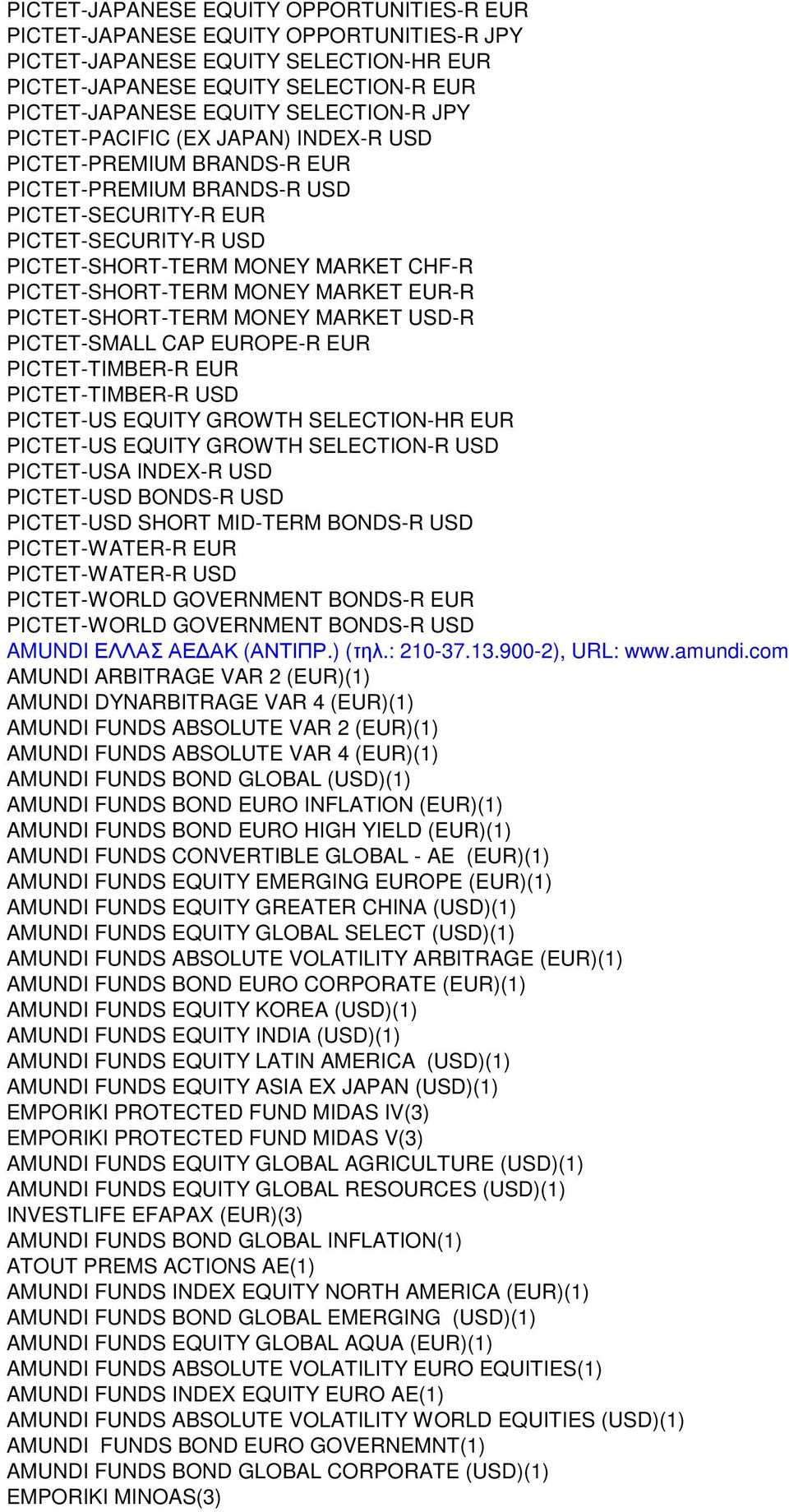 MONEY MARKET EUR-R PICTET-SHORT-TERM MONEY MARKET USD-R PICTET-SMALL CAP EUROPE-R EUR PICTET-TIMBER-R EUR PICTET-TIMBER-R USD PICTET-US EQUITY GROWTH SELECTION-HR EUR PICTET-US EQUITY GROWTH