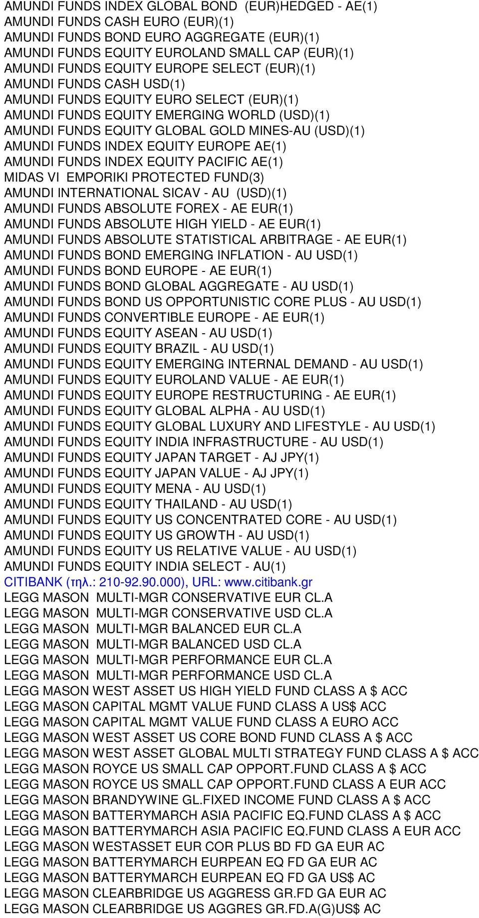 EQUITY EUROPE AE(1) AMUNDI FUNDS INDEX EQUITY PACIFIC AE(1) MIDAS VI EMPORIKI PROTECTED FUND(3) AMUNDI INTERNATIONAL SICAV - AU (USD)(1) AMUNDI FUNDS ABSOLUTE FOREX - AE EUR(1) AMUNDI FUNDS ABSOLUTE