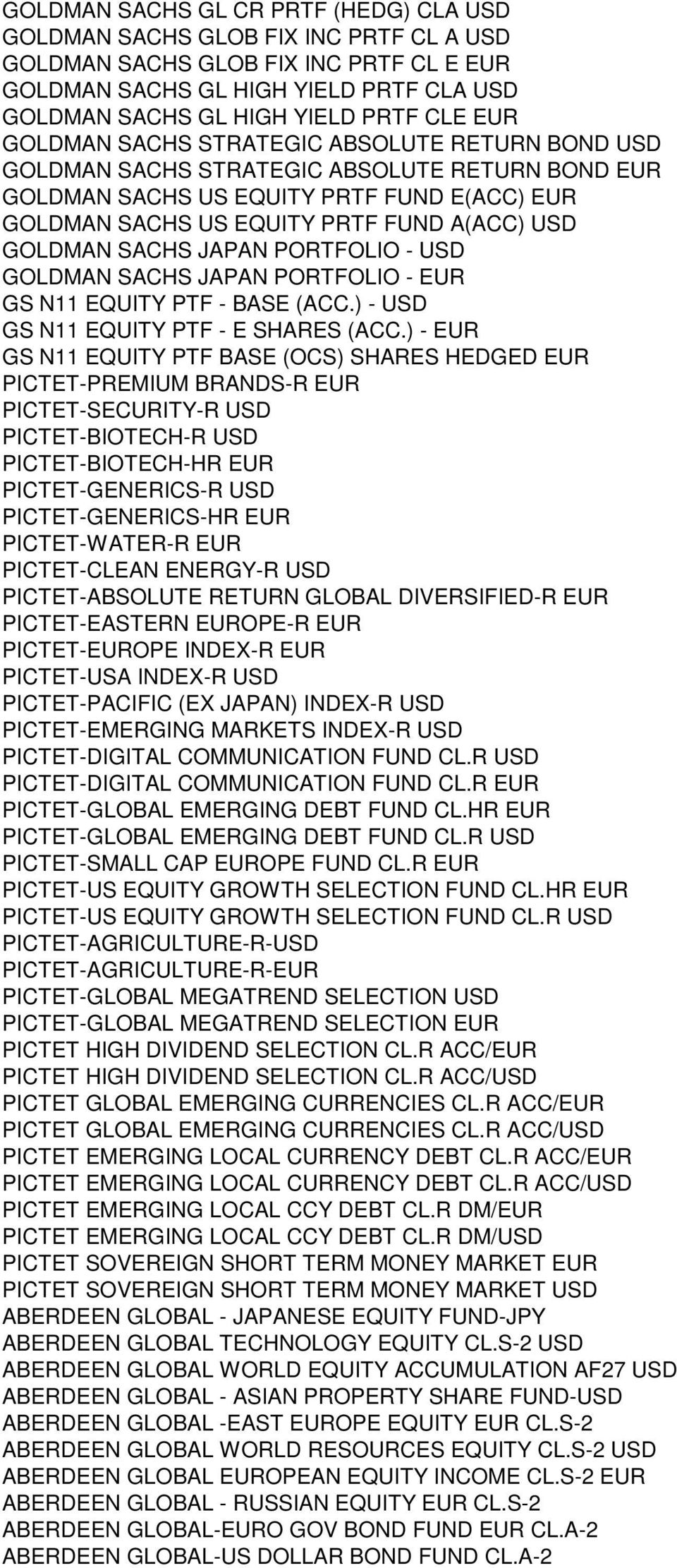 SACHS JAPAN PORTFOLIO - USD GOLDMAN SACHS JAPAN PORTFOLIO - EUR GS N11 EQUITY PTF - BASE (ACC.) - USD GS N11 EQUITY PTF - E SHARES (ACC.