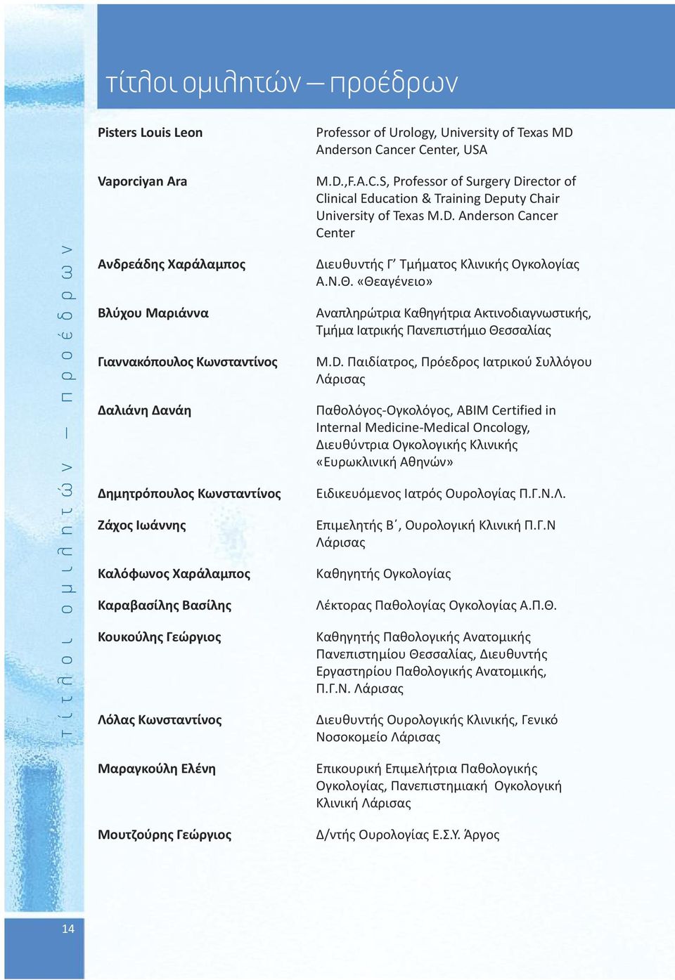 Cancer Center, USA M.D.,F.A.C.S, Professor of Surgery Director of Clinical Education & Training Deputy Chair University of Texas M.D. Anderson Cancer Center Διευθυντής Γ Τμήματος Κλινικής Ογκολογίας Α.