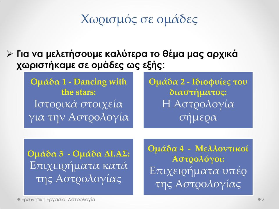 - Ιδιοφυίες του διαστήματος: Η Αστρολογία σήμερα Ομάδα 3 - Ομάδα ΔΙ.