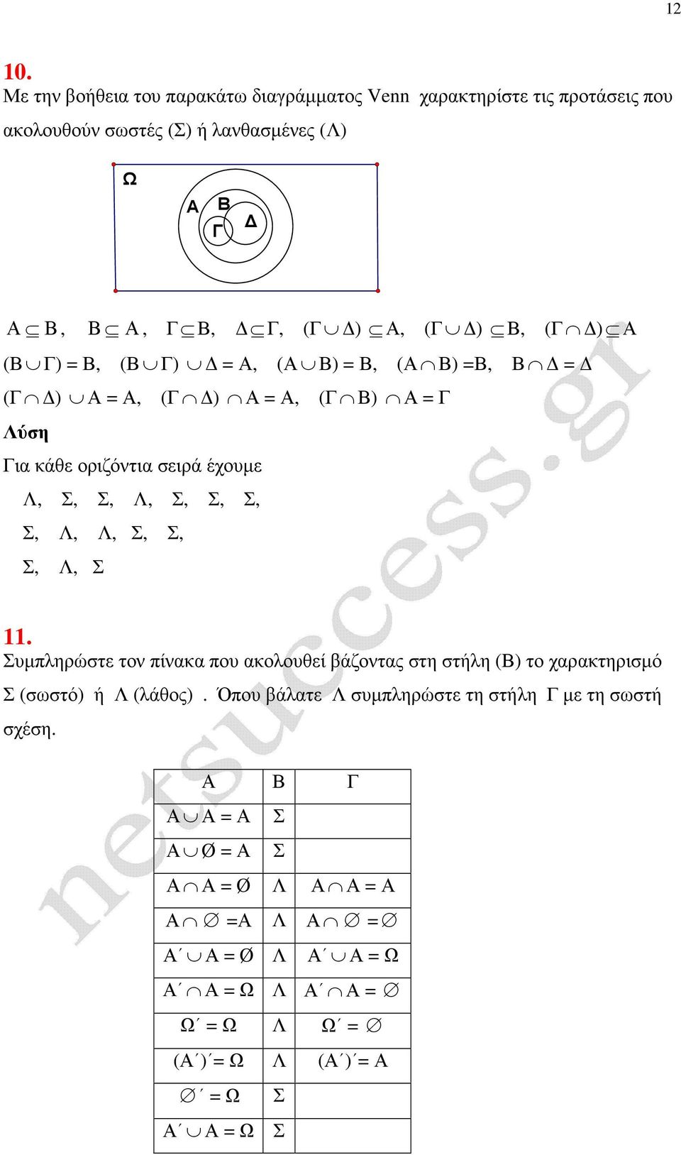 (Γ ), (Γ ), (Γ ) ( Γ) =, ( Γ) =, ( ) =, ( ) =, = (Γ ) =, (Γ ) =, (Γ ) = Γ Για κάθε οριζόντια σειρά έχουµε Λ, Σ, Σ, Λ, Σ, Σ, Σ,