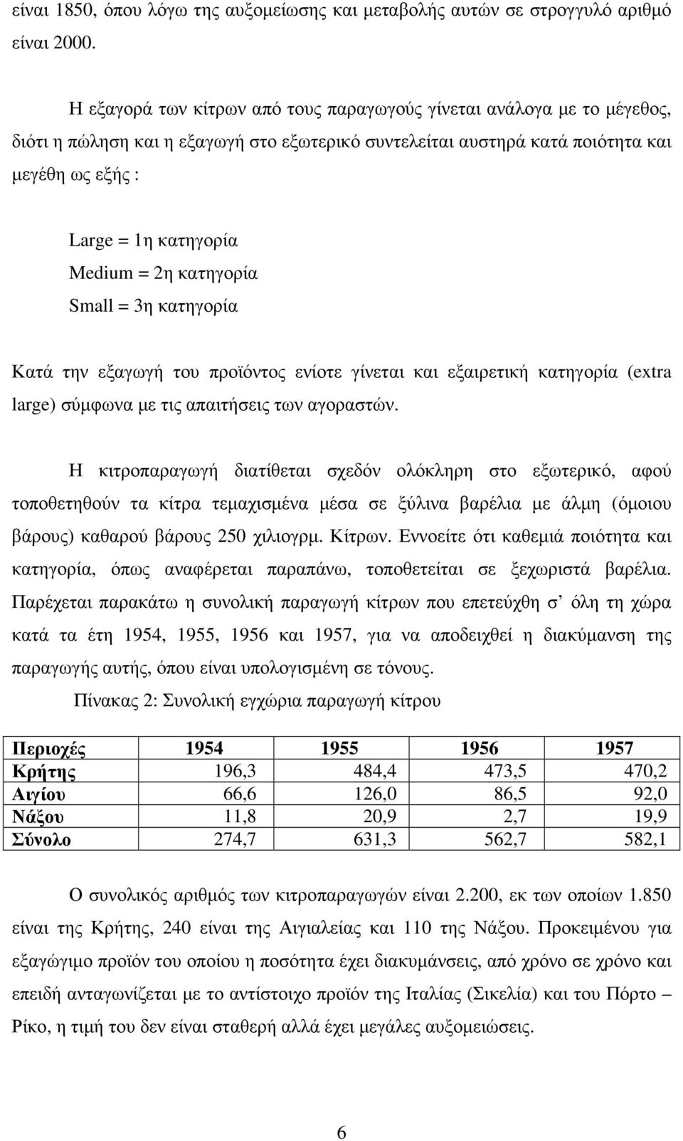 2η κατηγορία Small = 3η κατηγορία Κατά την εξαγωγή του προϊόντος ενίοτε γίνεται και εξαιρετική κατηγορία (extra large) σύµφωνα µε τις απαιτήσεις των αγοραστών.