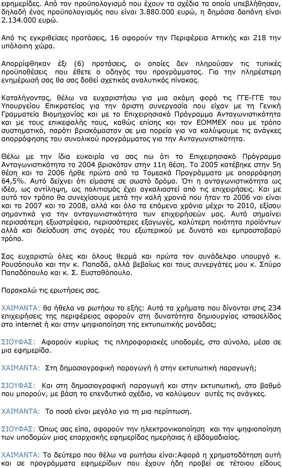 Απορρίφθηκαν έξι (6) προτάσεις, οι οποίες δεν πληρούσαν τις τυπικές προϋποθέσεις που έθετε ο οδηγός του προγράμματος. Για την πληρέστερη ενημέρωσή σας θα σας δοθεί σχετικός αναλυτικός πίνακας.