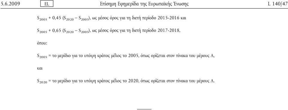 περίοδο 2017-2018, όπου: S 2005 = το μερίδιο για το υπόψη κράτος μέλος το 2005, όπως ορίζεται στον