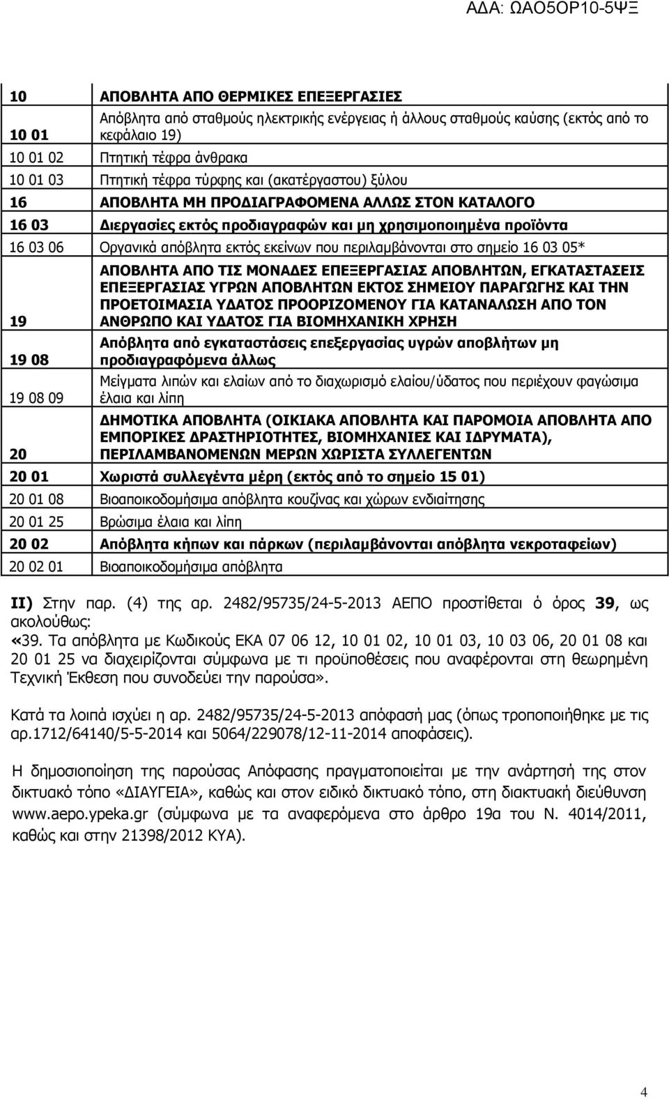 πεξηιακβάλνληαη ζην ζεκείν 16 03 05* 19 19 08 19 08 09 20 ΑΞΝΒΙΖΡΑ ΑΞΝ ΡΗΠ ΚΝΛΑ ΔΠ ΔΞΔΜΔΟΓΑΠΗΑΠ ΑΞΝΒΙΖΡΩΛ, ΔΓΘΑΡΑΠΡΑΠΔΗΠ ΔΞΔΜΔΟΓΑΠΗΑΠ ΓΟΩΛ ΑΞΝΒΙΖΡΩΛ ΔΘΡΝΠ ΠΖΚΔΗΝ ΞΑΟΑΓΩΓΖΠ ΘΑΗ ΡΖΛ ΞΟΝΔΡΝΗΚΑΠΗΑ ΑΡΝΠ