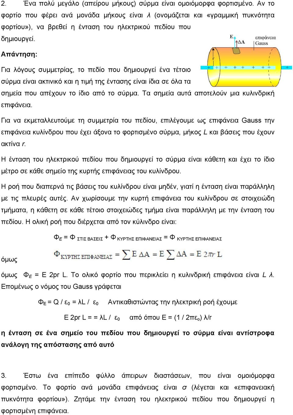 Για λόγους συμμετρίας, το πεδίο που δημιουργεί ένα τέτοιο σύρμα είναι ακτινικό και η τιμή της έντασης είναι ίδια σε όλα τα σημεία που απέχουν το ίδιο από το σύρμα.