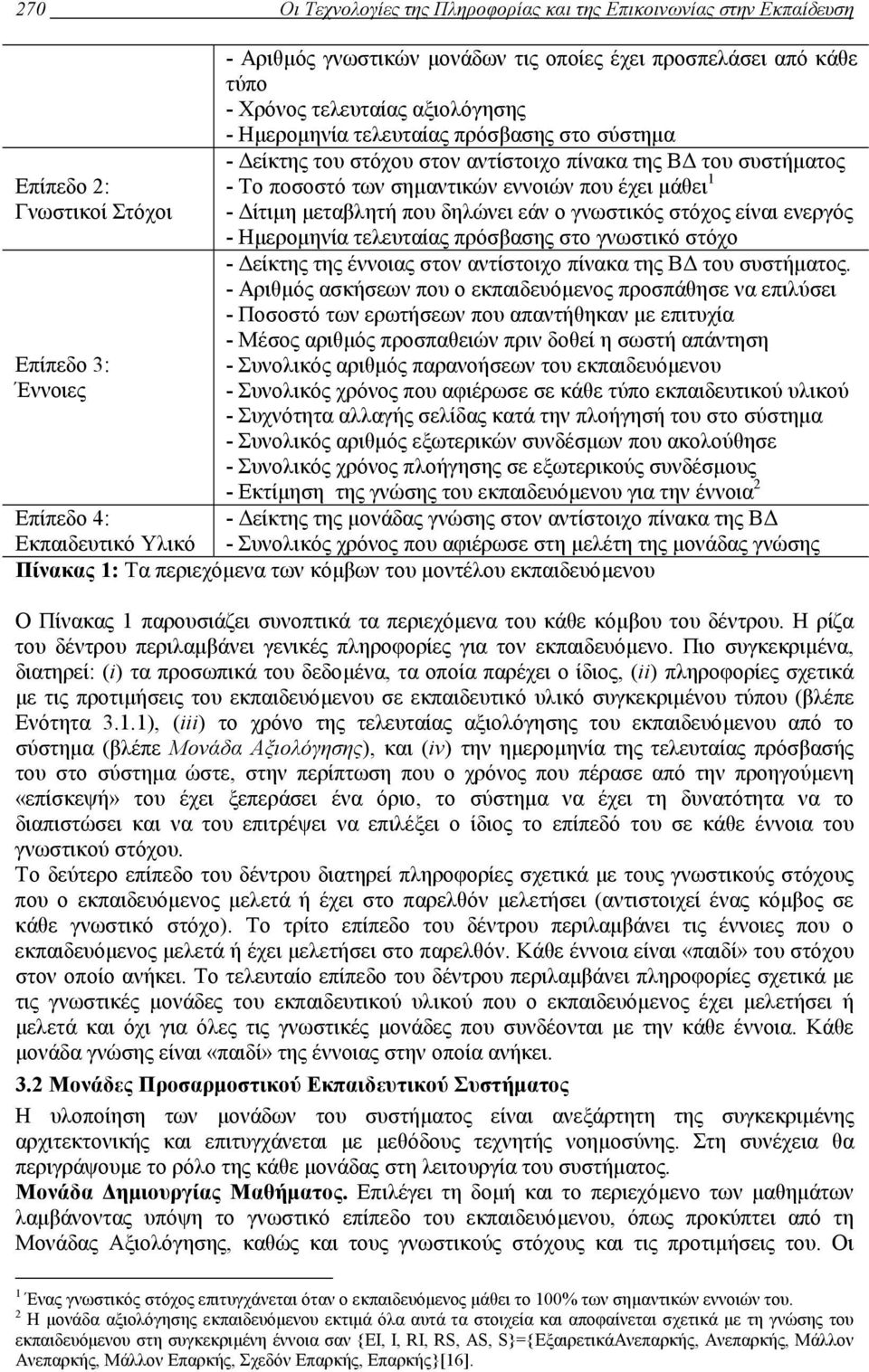 µεταβλητή που δηλώνει εάν ο γνωστικός στόχος είναι ενεργός - Ηµεροµηνία τελευταίας πρόσβασης στο γνωστικό στόχο - είκτης της έννοιας στον αντίστοιχο πίνακα της Β του συστήµατος.