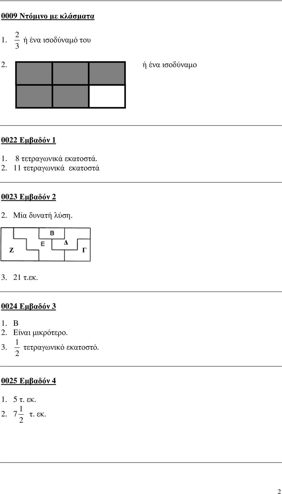 11 τετραγωνικά εκατοστά 0023 Εµβαδόν 2 2. Μία δυνατή λύση. Ζ Γ 3. 21 τ.εκ. 0024 Εµβαδόν 3 1.