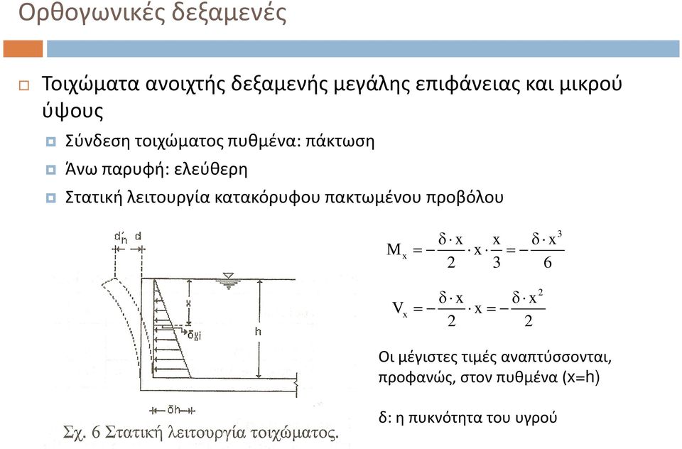 κατακόρυφου πακτωμένου προβόλου δ x x δ x Μ x = x = 2 3 6 3 V x δ x δ x = x= 2 2 2